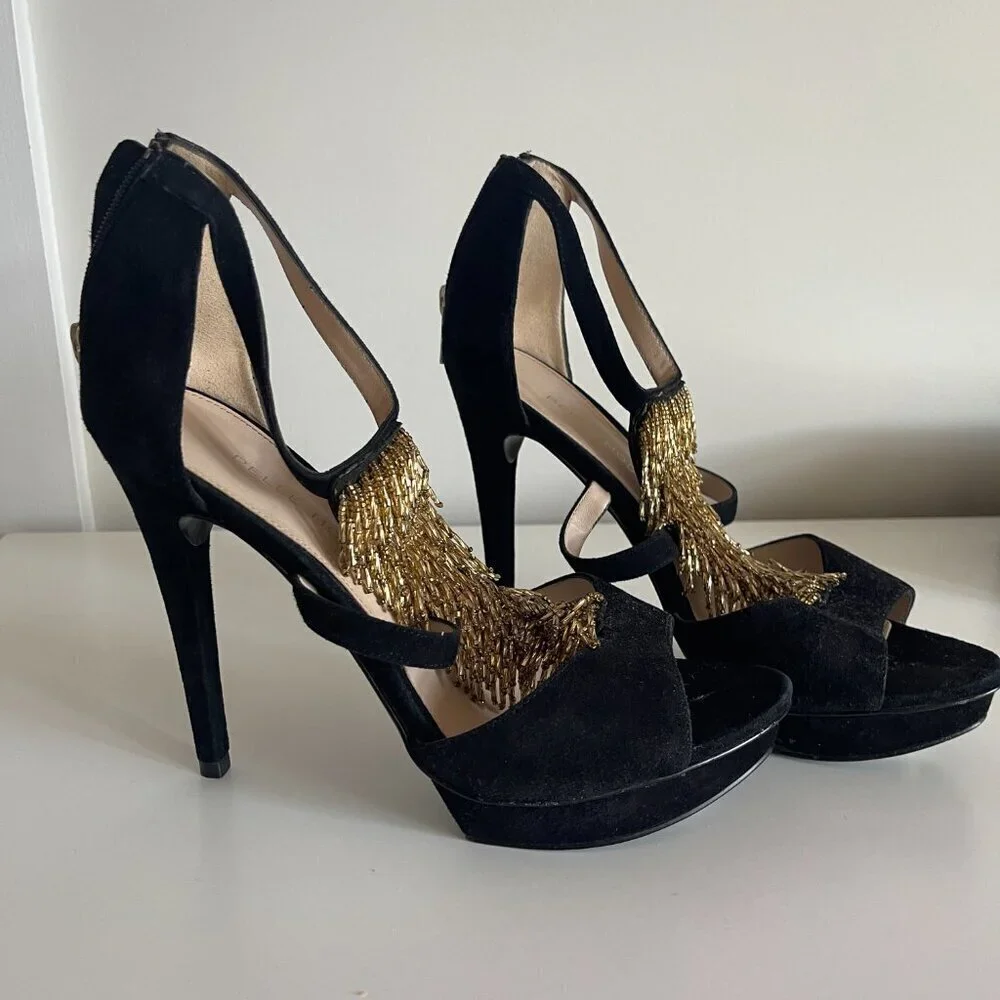 New Gold/Black Heel platform sandals